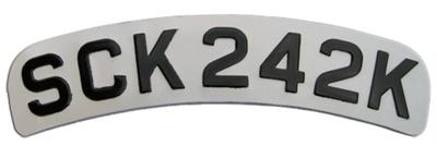 Curved Pressed Metal White Reflective Motorcycle Number Plate with Black Digits ( Digits Size 1 3/4'' ) Sizes Available 12'' x 2 1/2''