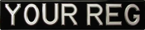 Raised Silver Riveted Plastic Digits on Black Bevelled Plate (3 1/8'' digit size) Oblong & Square Available