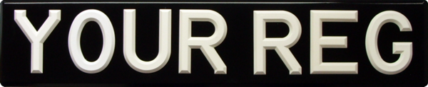Raised White Riveted Plastic Digits on Black Bevelled Plate (3 1/8'' digit size) Oblong & Square Available