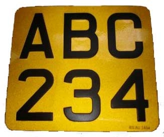 Yellow Reflective with Black Digits Metal Pressed Motorcycle Number Plate (2 1/2   ''Digit Size)  Sizes Available: (9'' x 6'') (6 1/2'' x 6 1/2'') (9 1/2'' x 6 1/2'') (7 1/4'' x 6 1 /2'') ( 9'' x 7'') (6 1/2'' x 9'' 3Line Plate) (6 1/2'' x 6 1/2 '')