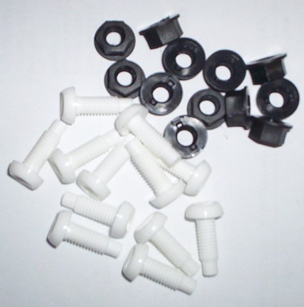 12 White Plastic Nuts & Bolts 